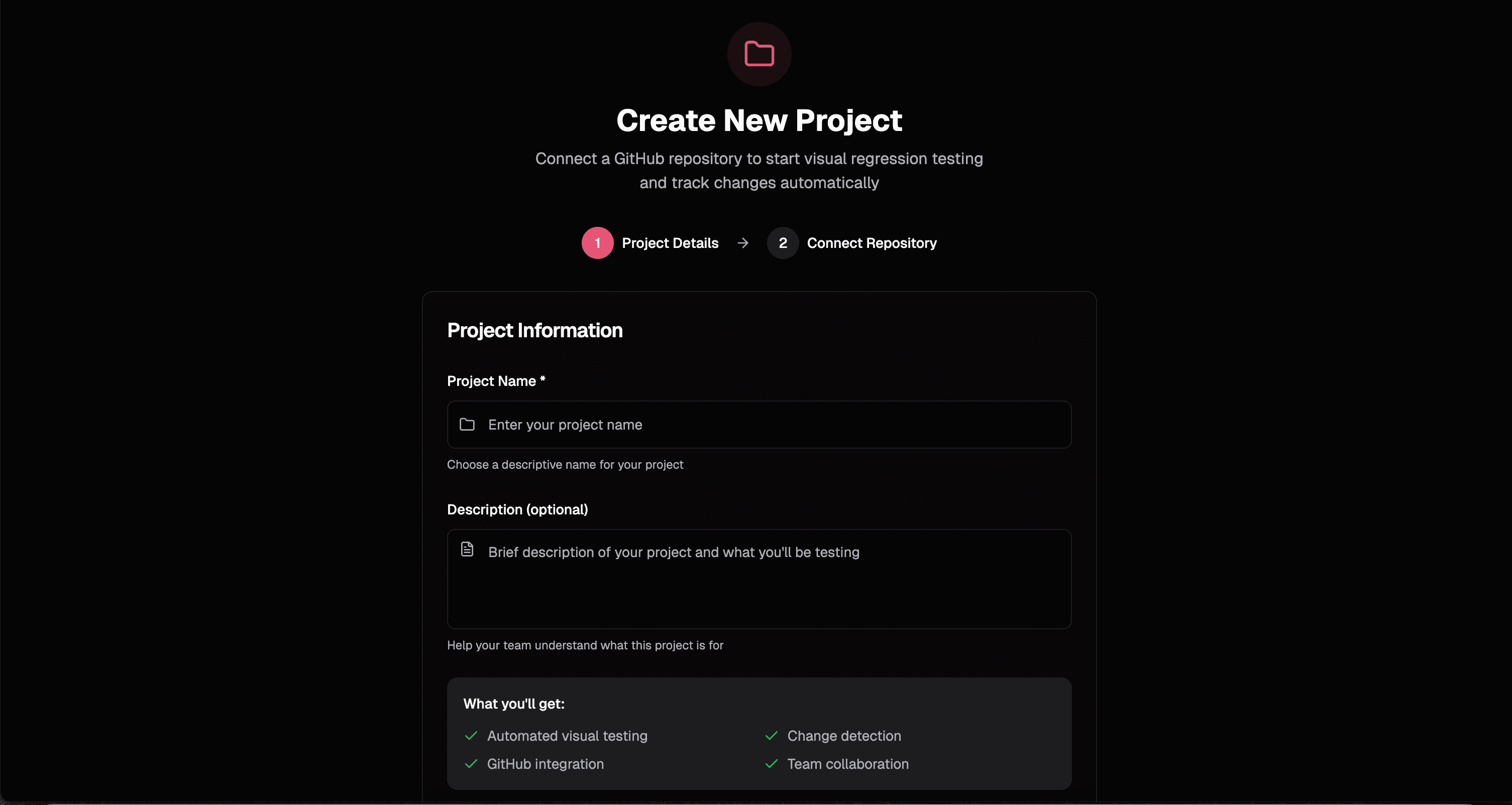 Project creation interface